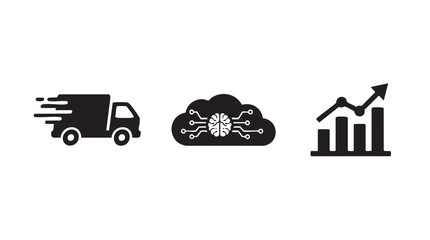 Obraz premium delivery truck vector icon with cloud analytics and graph illustration black silhouette black silhouette vector icon