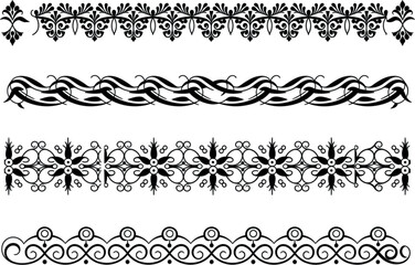 Vintage baroque ornamental seamless borders set, antique filigree fleur de lis lace trim vector illustration © Arif