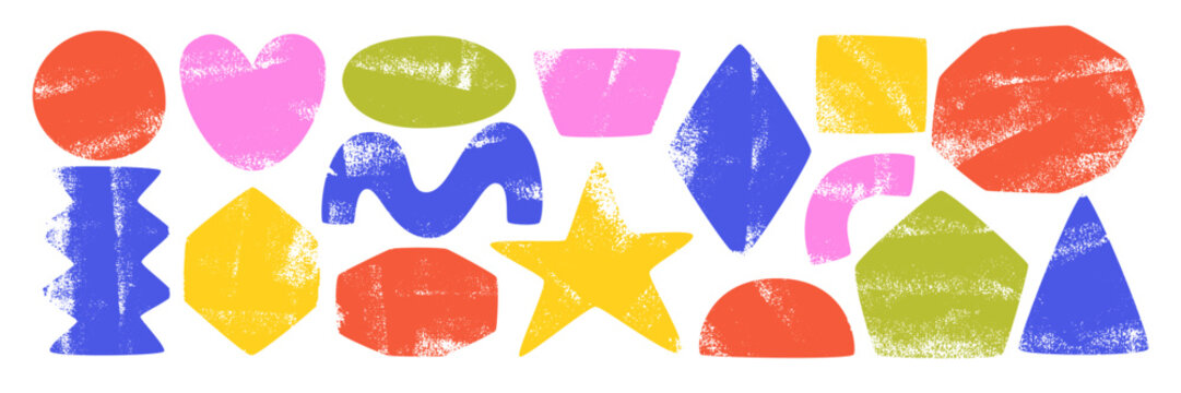 Hand-drawn vector shapes with colorful brush strokes and geometric circles. Textured background elements perfect for creative design projects and hand-painted compositions.
