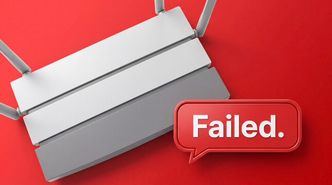 3D failed wi-fi router icon with red speech bubble on red background