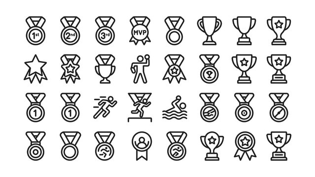Collection of various achievement and award icons with transparent backgrounds