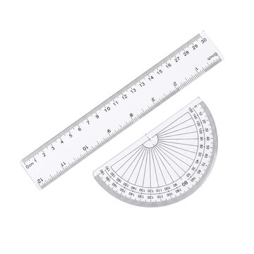 Clear plastic ruler and protractor set isolated on white