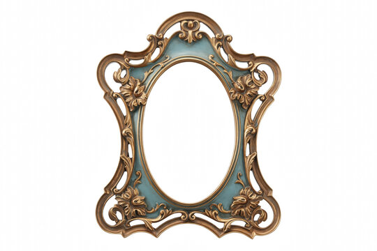 Vintage Ornate Gold and Blue Oval Picture Frame with Decorative Floral Details