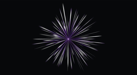 Fototapeta premium Purple white radial starburst rays explosion with sparkling particles on black