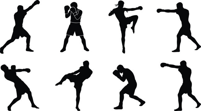Dynamic Martial Arts Boxing Silhouette Collection
