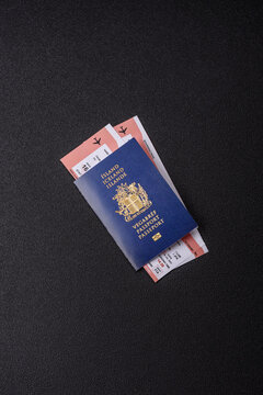 Iceland, Icelandic passport or id document with tickets for flight, travel. Icelandic passport