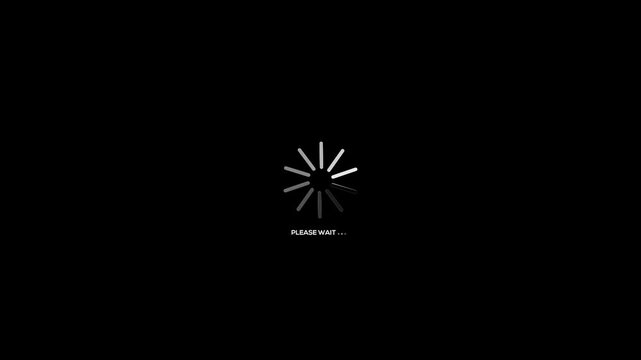 loading spinner animation with rotating progress ring and &ldquo;Please Wait&rdquo; message on a dark background, ideal for websites, apps, interfaces, downloads, and technology projects.