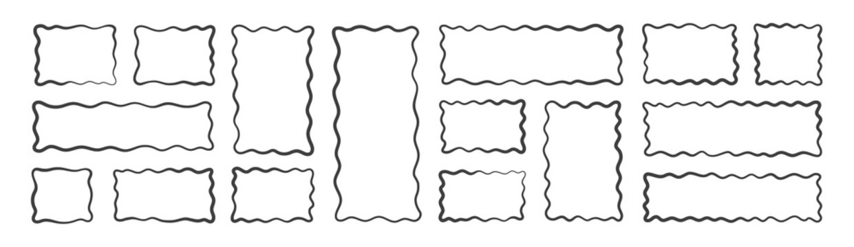 Playful squiggle border with scalloped edges. Vector illustration featuring curved outline perfect for photos, labels, doodles, or modern graphic design elements. Vector illustration.