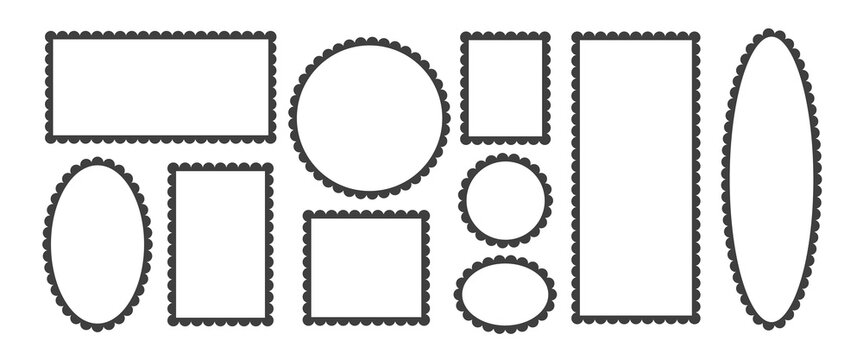 Decorative scallop border frame featuring playful wavy edges and groovy curves. Ideal for stickers, labels, and trendy graphic designs , retro aesthetic. Vector illustration.