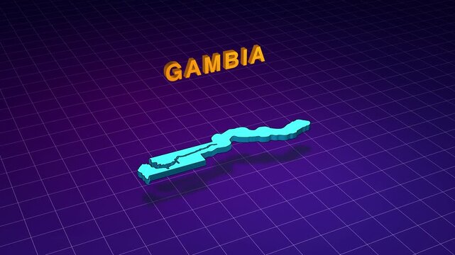 Gambia country map with name on digital grid