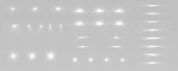 Straight glowing light lines create a clean motion effect. Bright rays stretch across the composition with sharp shine. Isolated transparent PNG effect. © longstock