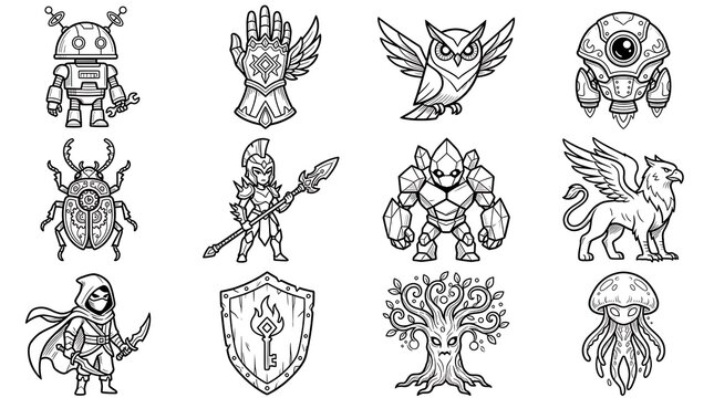 Fantasy and Sci-Fi Character Line Art Icon Collection