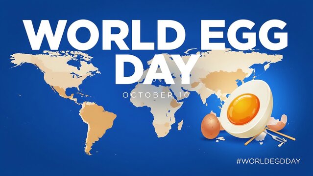 World egg day colorful map with fried egg design