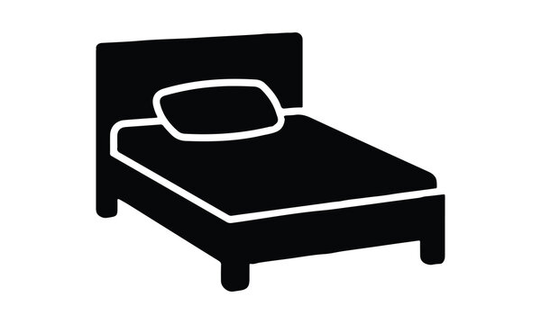 Simple black and white illustration of a single bed with a pillow