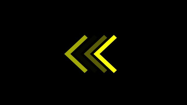 Animated yellow chevron arrows pointing left loop, minimalist directional motion for ui and navigation