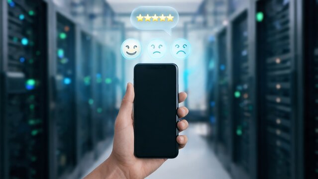 Data Center Colocation SLA Customer Satisfaction Feedback Interface Over Server Aisle