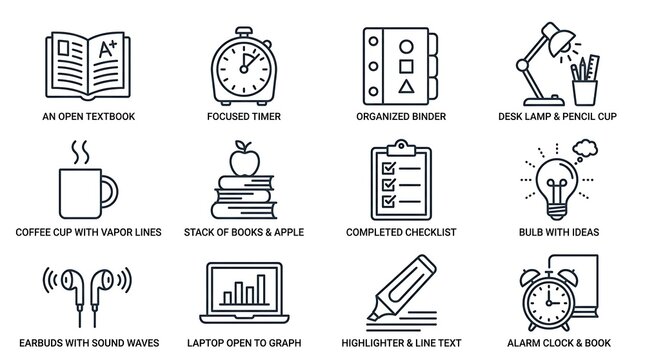 Minimalist Education and Study Habits Line Icon Set