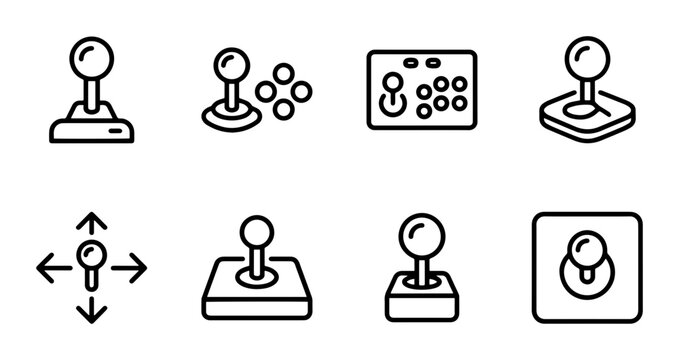 Retro Arcade Joysticks, Vintage Game Controllers, Classic Gaming Input Devices, Vector Icon Set