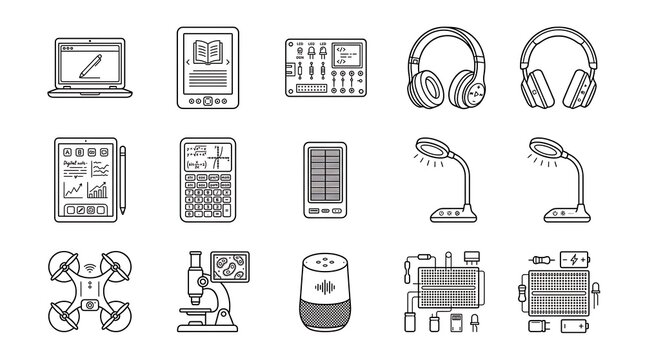 Gadget and Technology Line Icon Set for STEM Education