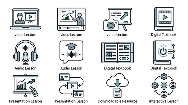 Online Education and E-learning Vector Icon Set