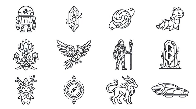 Sci-Fi and Fantasy Line Art Icon Set
