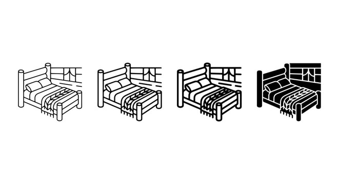 Bunk Bed Vector Icons Set, Cozy Bedroom Furniture Illustrations, Sleep and Rest Graphics