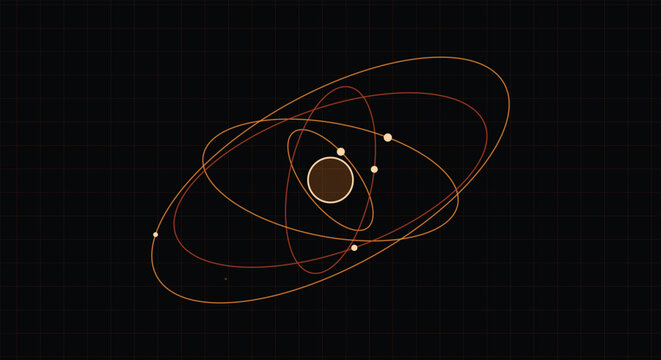 Orange atomic orbital rings with central core on grid background