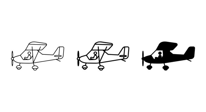 Simple Airplane Icons, Single Engine Aircraft Vector Set, Pilot Silhouette, Aviation Graphics