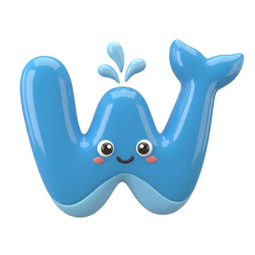 Happy cartoon whale letter W