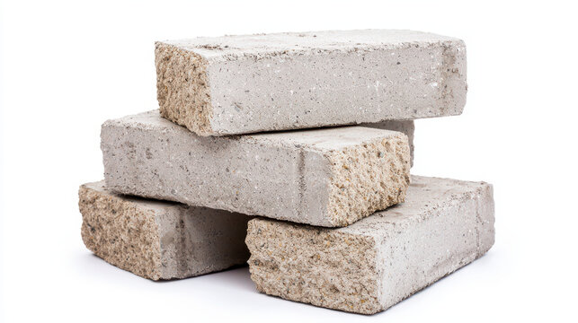 Stacked concrete bricks display rugged texture and neutral color, ideal for construction and landscaping projects
