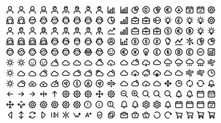 Fototapeta premium Set of 128 minimalist line icons for web design and user interface development projects.