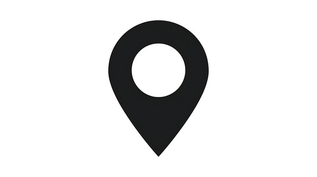 Solid black location pin icon for map navigation and digital interface design elements.