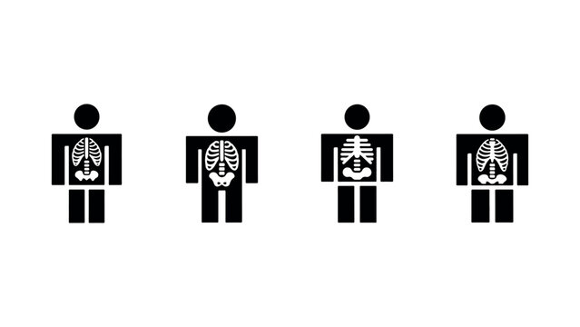 Human body skeleton x-ray icon set man anatomy vector sign and symbol for medical design.