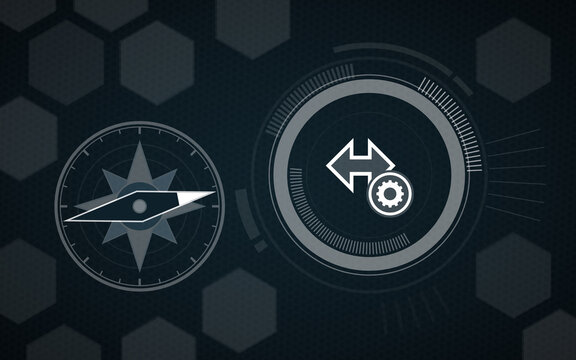 A digital compass points toward a gear-adorned directional icon, symbolizing strategic guidance, technical navigation, system optimization, and precise orientation in business processes.