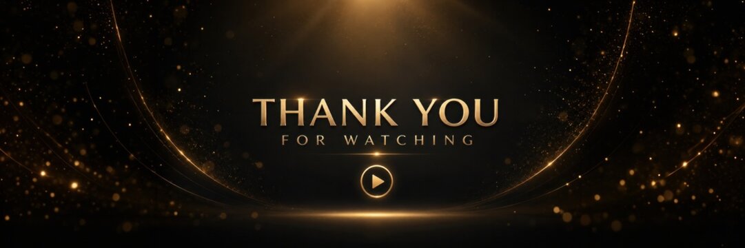 Thank you for watching message on dark gold background, video outro concept for digital content and presentations