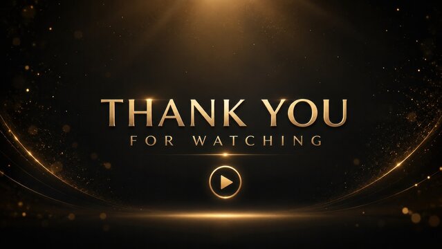 Thank you for watching gold end screen, elegant outro concept for video content and social media branding