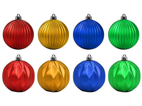 Christmas Ornament Balls Set Isolated on transparent background,png Green, Red , blue and Gold real Balls Holiday and New Year Overlay design element