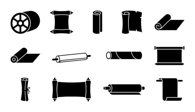 Scrolls and Rolls Vector Icons Set, Ancient Parchment and Modern Paper Rolls, Historical Document and Blueprint Graphics