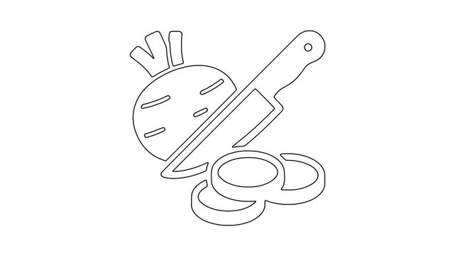Knife cutting beetroot icon animation