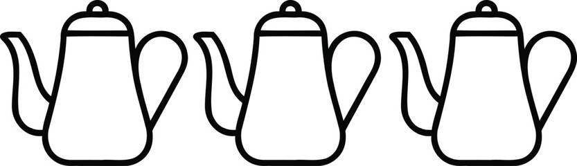 Fototapeta premium Three coffee pots with steam line art drawing