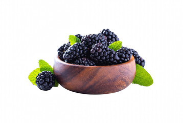 Fresh Ripe Dark Forest Berries in a Wooden Bowl with Mint Leaves © Ahmed