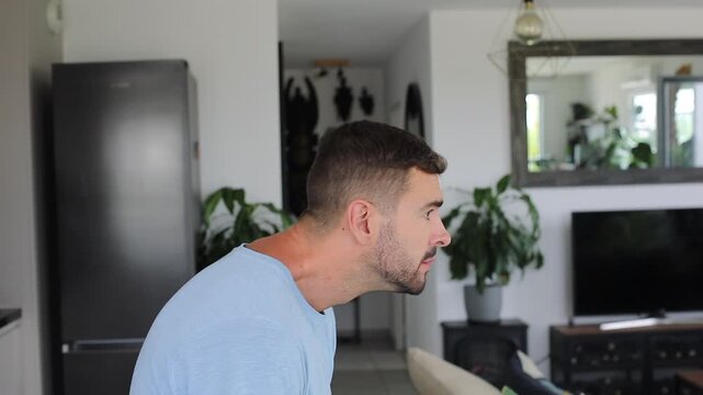 Hunched man dramatically improves pose by straightening back and neck profile.