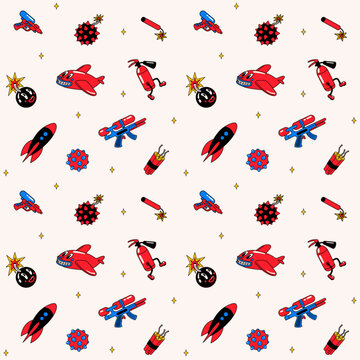 Funky pattern vector with planes, rockets and bombs