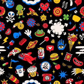 Cartoon with pop art food and doodles