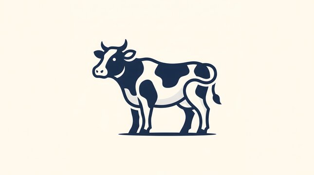 Minimalist vector illustration of a dairy cow standing side view isolated on a light background, clean corporate brand logo design.