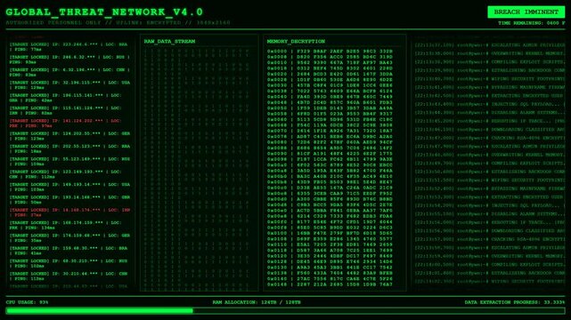 Red Alert Cyber Attack Hacker Terminal Screen Animation With Global Data Breach Warning.