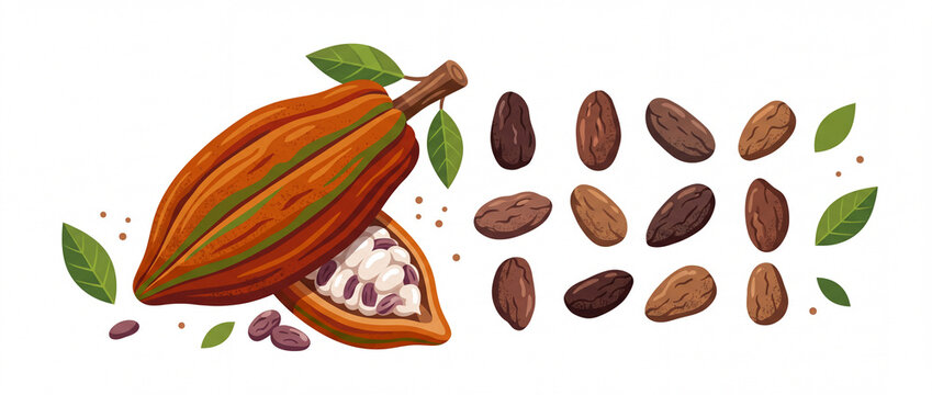 Cacao bean vector illustration on white background.