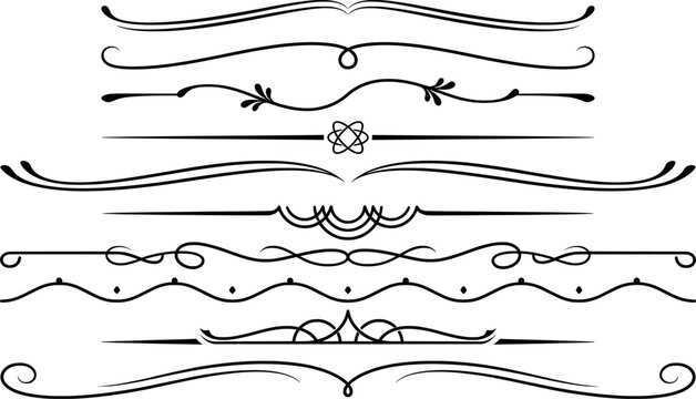 Set of vintage decorative dividers and ornaments for page decoration, text separators, and headers