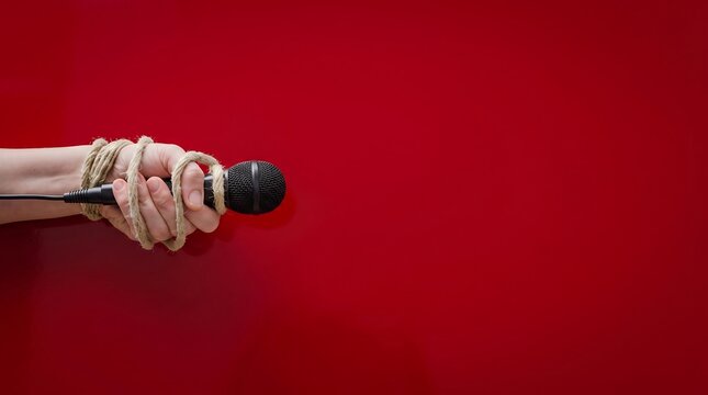 Tied Hand Holding Microphone for Freedom of Press Concept