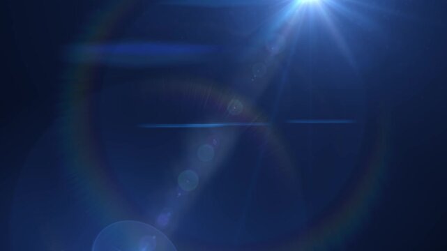 Blue cinematic light rays and lens flare background with glowing sunbeams, optical reflections and soft bokeh for VFX overlays and transitions
